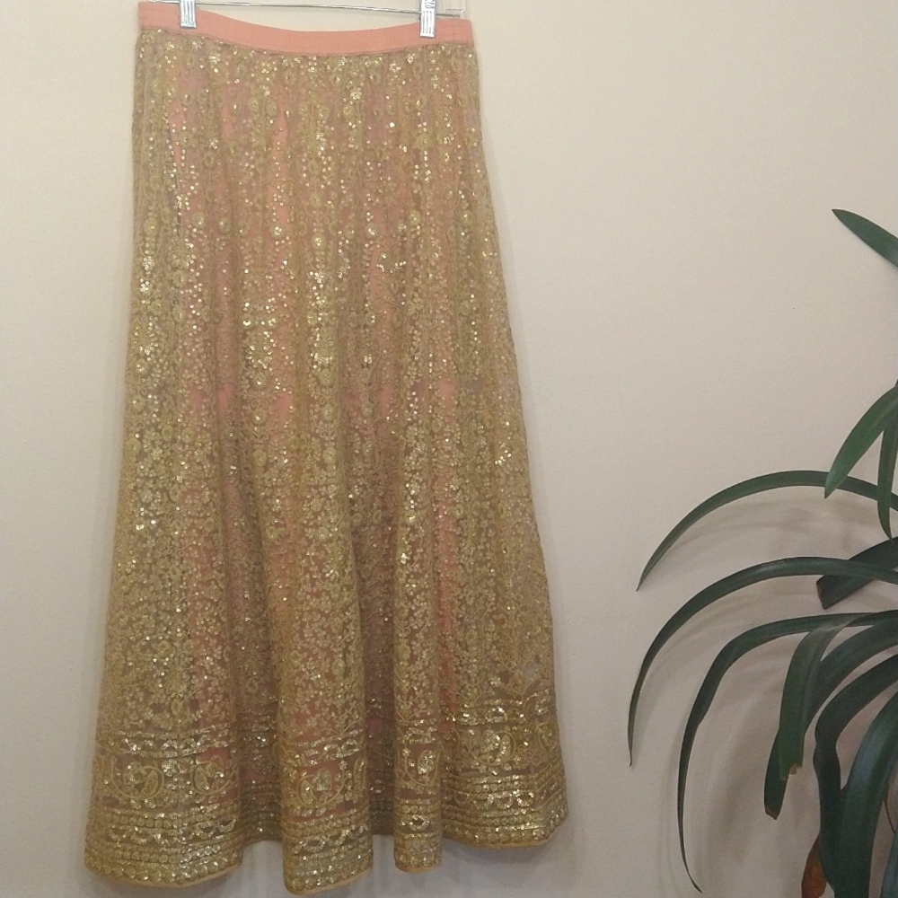 Soft Surroundings 2-pc Gold and Salmon Maxi Skirt. Easily Gold Over ANY Color!